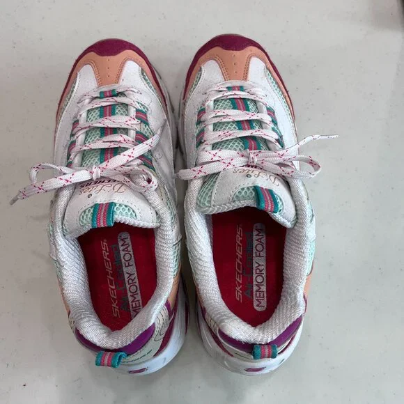 SKECHERS D'LITES WOMENS SNEAKERS MULTI ROSE, GREEN, RHINESTONE, GLITTERY-SN13146 - Picture 2 of 10